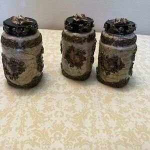 Vintage Decorative Jars with Gold Accents